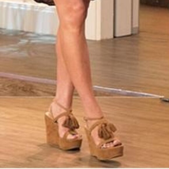 Stuart Weitzman Wedge Suede Sandals Shoes - Picture 10 of 10